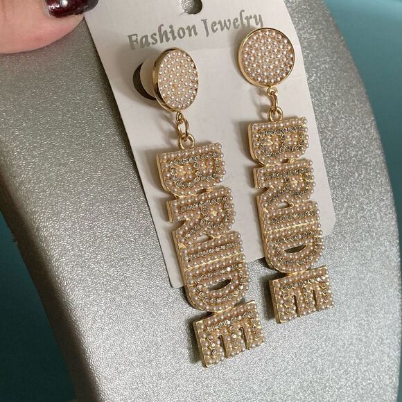 Stud earrings / ear piercings bride rhinestones - Picture 2 of 4